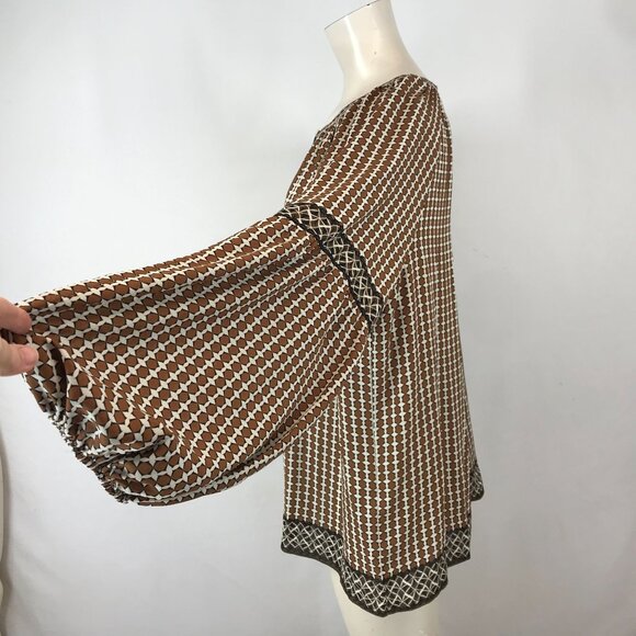 MAX STUDIO - WOMEN'S 2X - BROWN /CREAM LONG FLOWY SLEEVES ROUND NECK TOP SHIRT - Picture 3 of 6